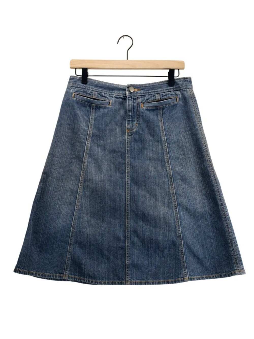 Blue Jean Panel Skit Knee Length Sz 4 by I.E. Relaxed Vtg md in Hong Kong Denim